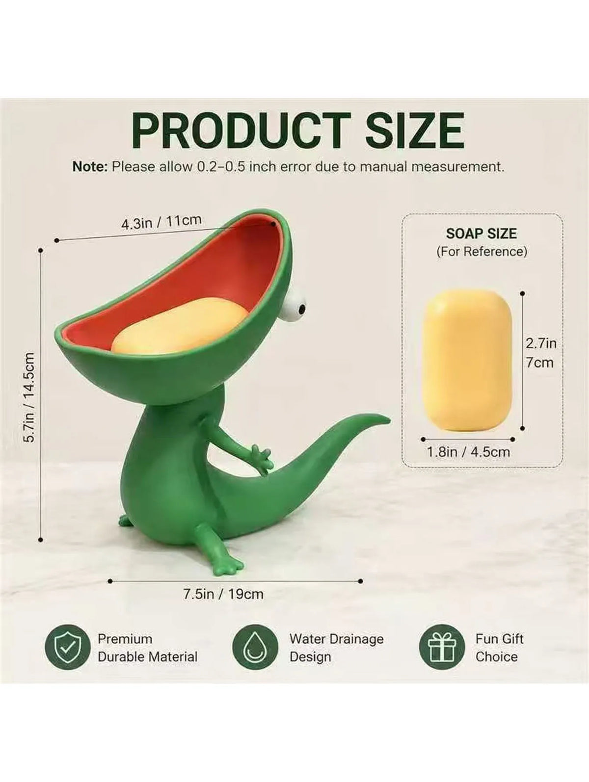 Lizard Soap Holder,Cartoon Reptile Soap Saver for Bar Soap, Small Planter Decor for Vanity or Kitchen