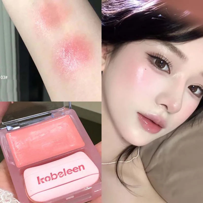 Orange Pink Blusher Plate with Puff Water Gloss Blush Cream Makeup Lasting Moisturizing Cheek Tint Rouge Portable Blush Cosmetic