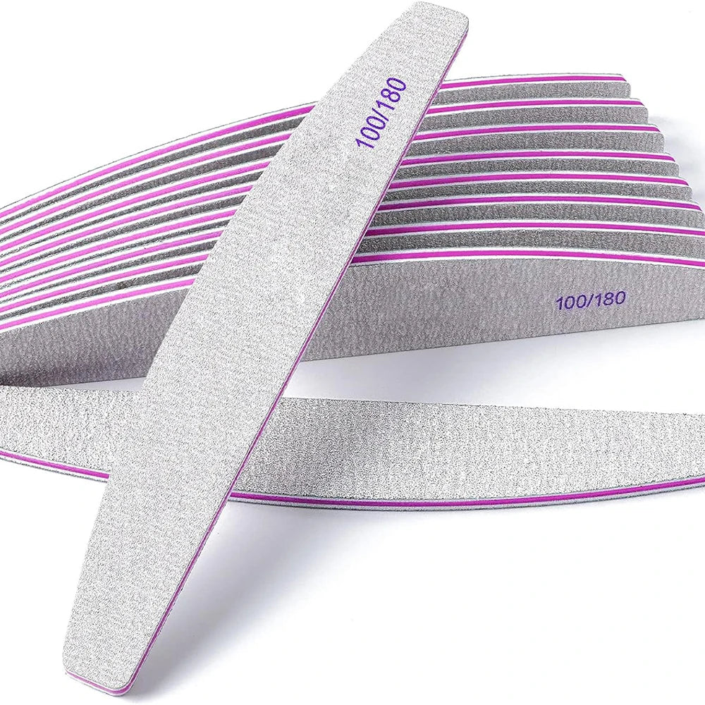 50Pcs/Lot Grey Sandpaper Nail File 100/180 Double Sided Buffer Block Polisher Pedicure Manicure Nail Art Files Nails Accesorios