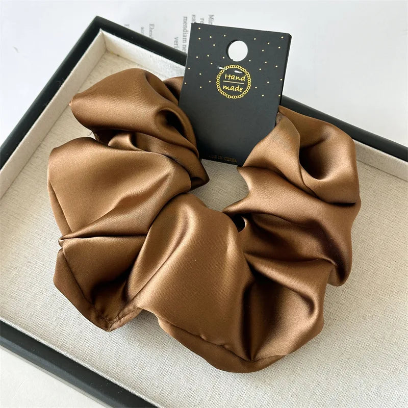 Satin Silk Like Hair Scrunchies Black Big Hair Ties For Girl Scrunchie Solid Color Hair Accessories Scrunch Headbands For Women