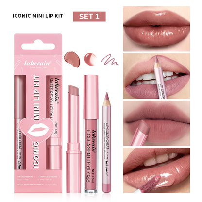 Lipliner&Lipstick Lip Gloss Set 3pcs/set Waterproof Long Lasting Lip Makeup Matte Travel Mini Set Women's Makeup Cosmetics