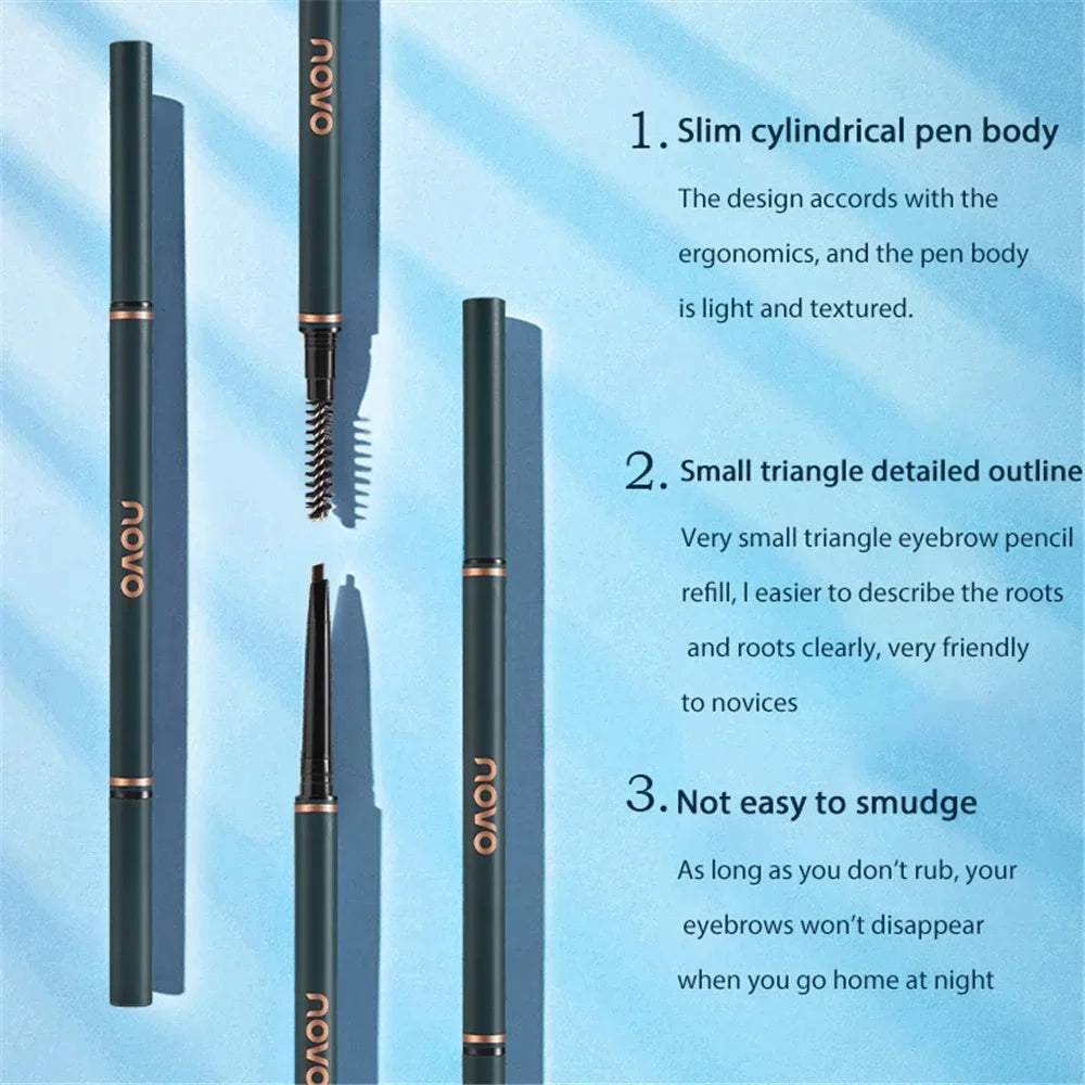 Novo Color Double Eyebrow Pencil with Brush Waterproof Lasting Extremely Slim Sketch Eye Brow Tattoo Pen Eye Makeup Cosmetic