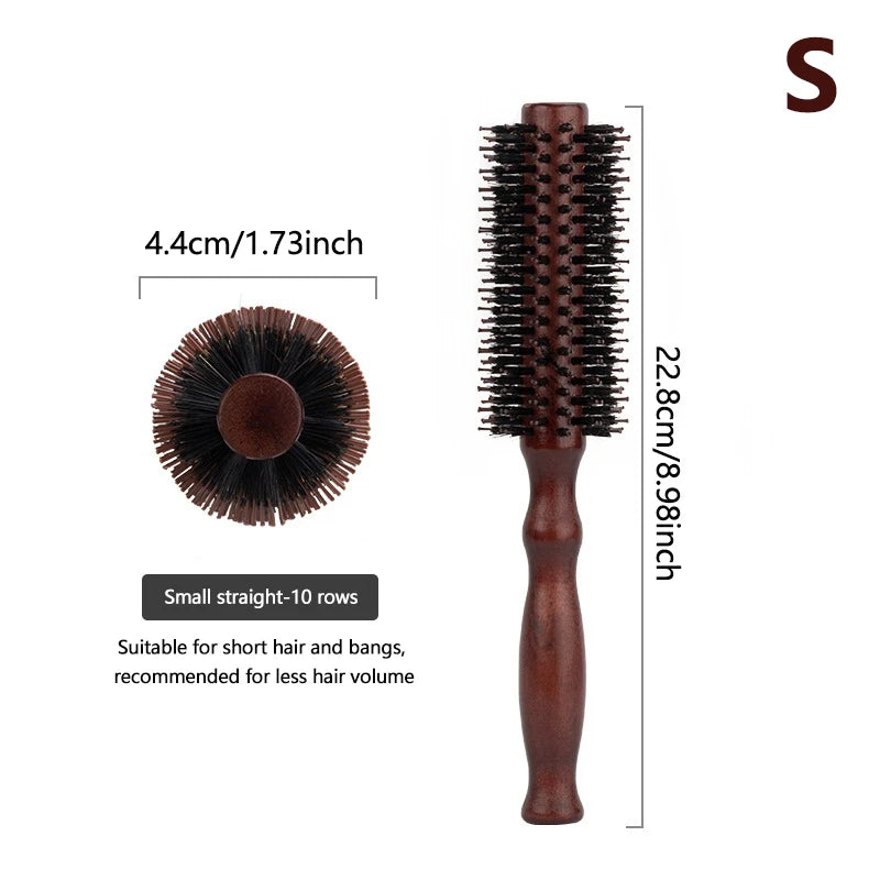 6 Style Wood Handle Round Rolling Brush Straight Twill Hair Comb Boar Bristle Round Barrel Hair Curling Brush Hairdressing Tool