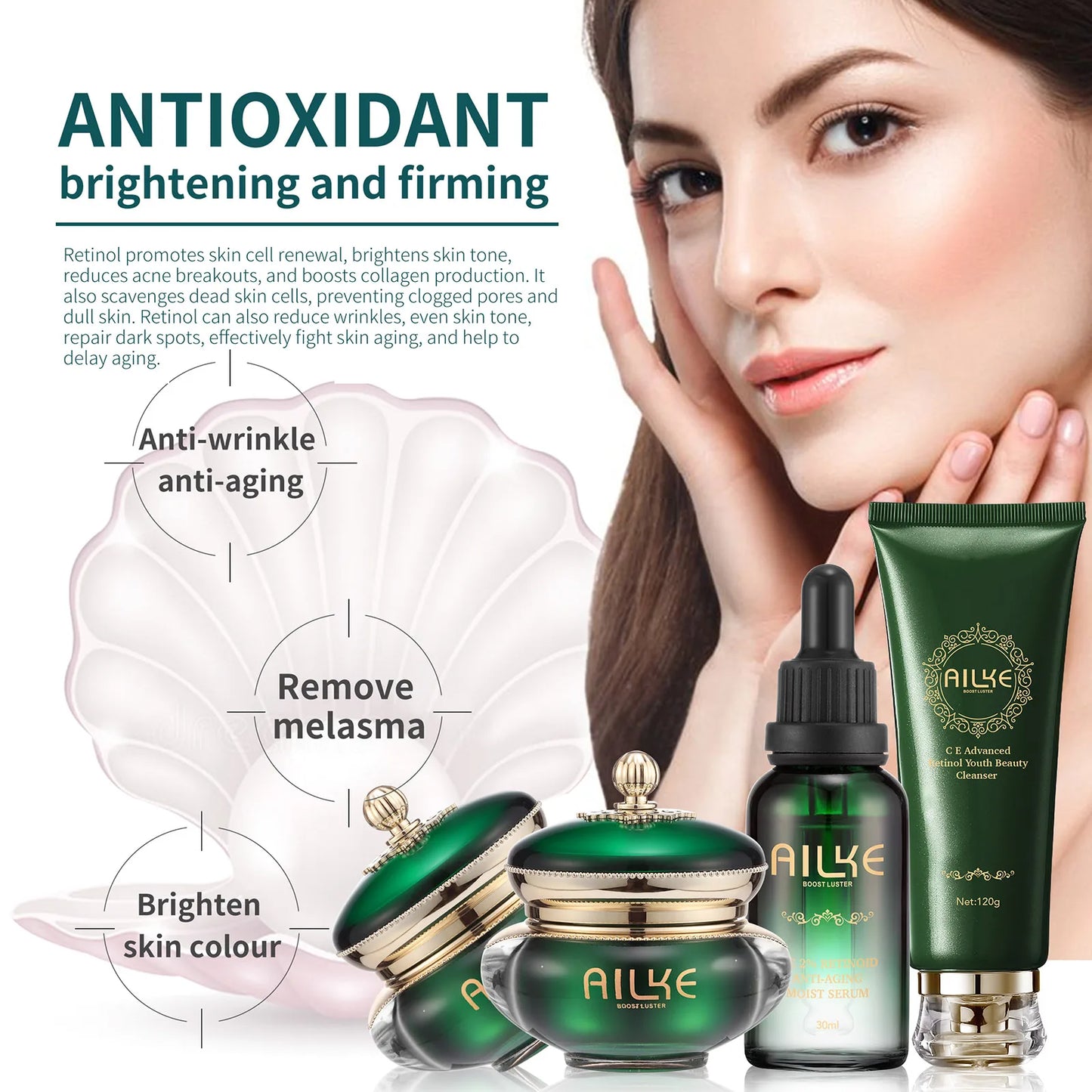 AILKE Dark Spots Removal Face Cream, With Retinol, Vitamin C, Reduce Freckles, Melanin Day And Night Lightening Skin Care Set