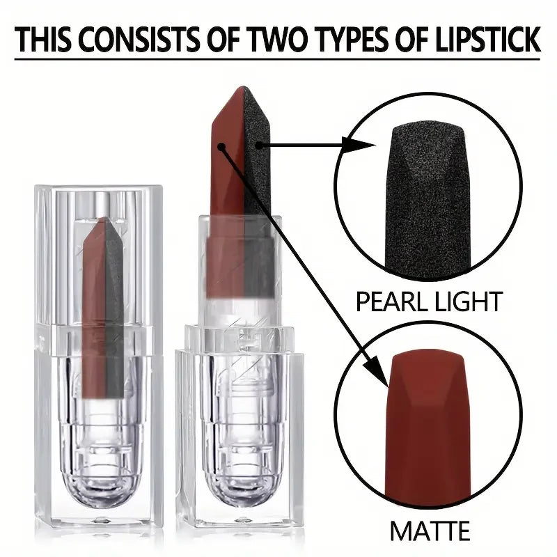 Soft Matte Two-Tone 2-in-1 Lipstick Long-Lasting Glitter and Matte Lipstick Lip Gloss is Not Easy to Fade.Perfect Romantic Lip G