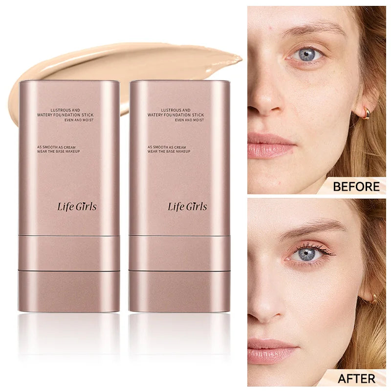 Light and Moist Hydrating Foundation, Natural-Looking, Moisturizing, Shiny, Thin and Lightweight, Double-Headed Makeup Foundation That Rotates for Easy Use, with Its Own Brush, Waterproof, Easy to Apply Makeup, and Easy for B