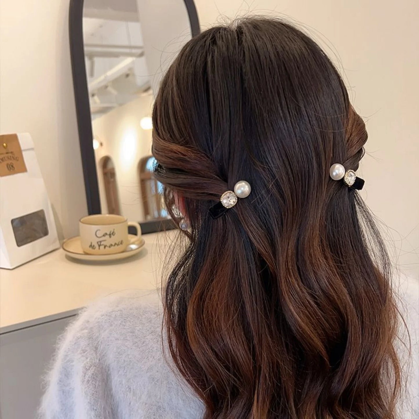 2PCS Pearl &Rhinestone Hair Clips Set, Black Base Elegant Retro-Style Hair Accessories For Women, Stylish Daily Wear Party Decor