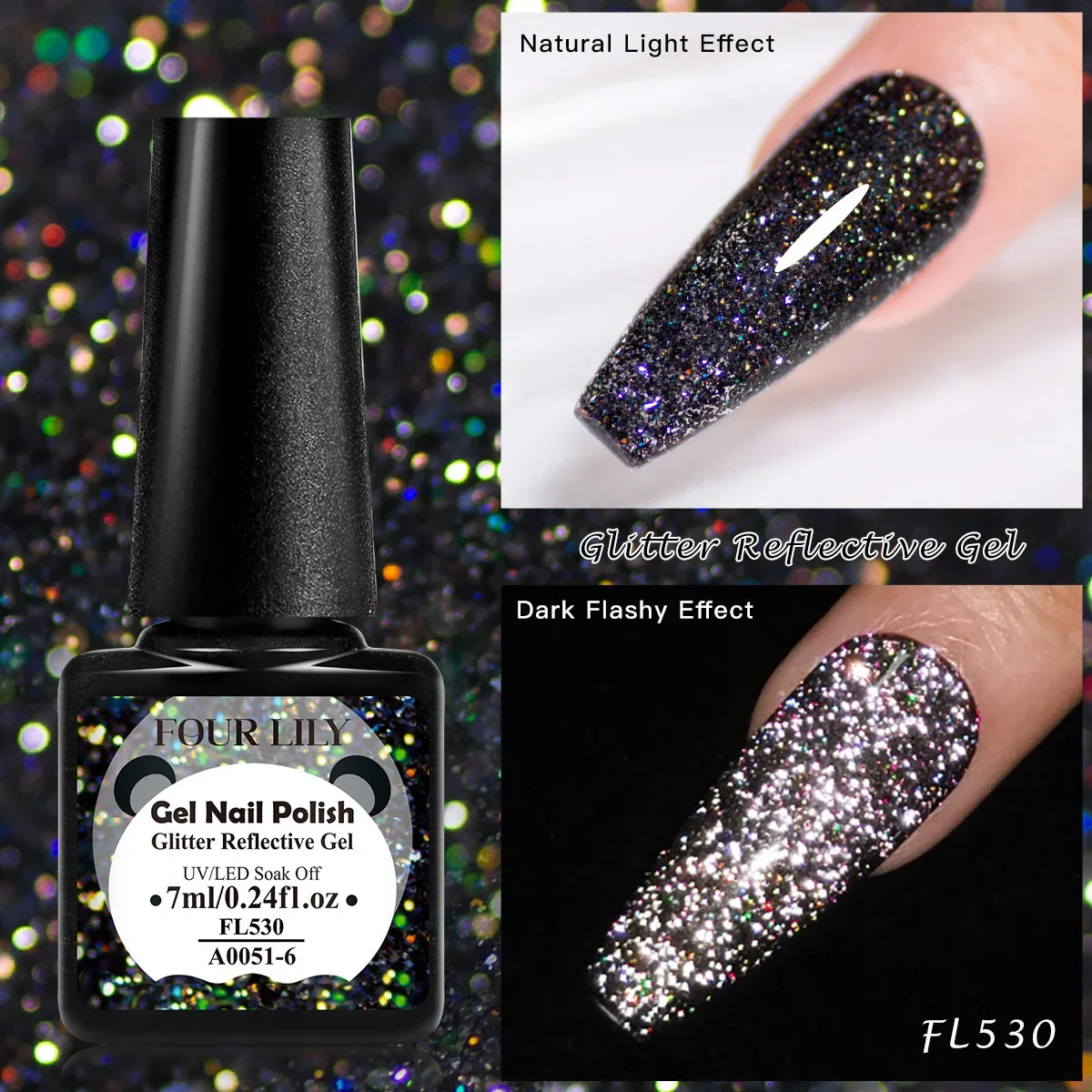7ml Holographic Reflective Glitter Gel Nail Polish Champagne Gold Sliver Shiny Sparkling Sequins Soak Off UV LED Nail Varnish