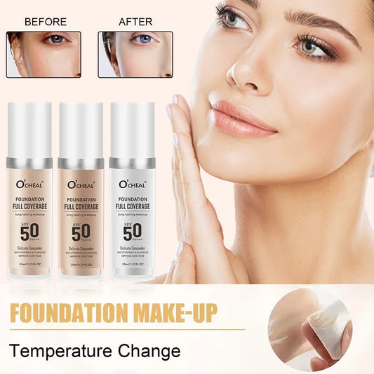 Color Changing Liquid Foundation,Waterproof Concealer,Full Coverage Moisturizing Oil-Control Whitening Cosmetics Lasting Makeup