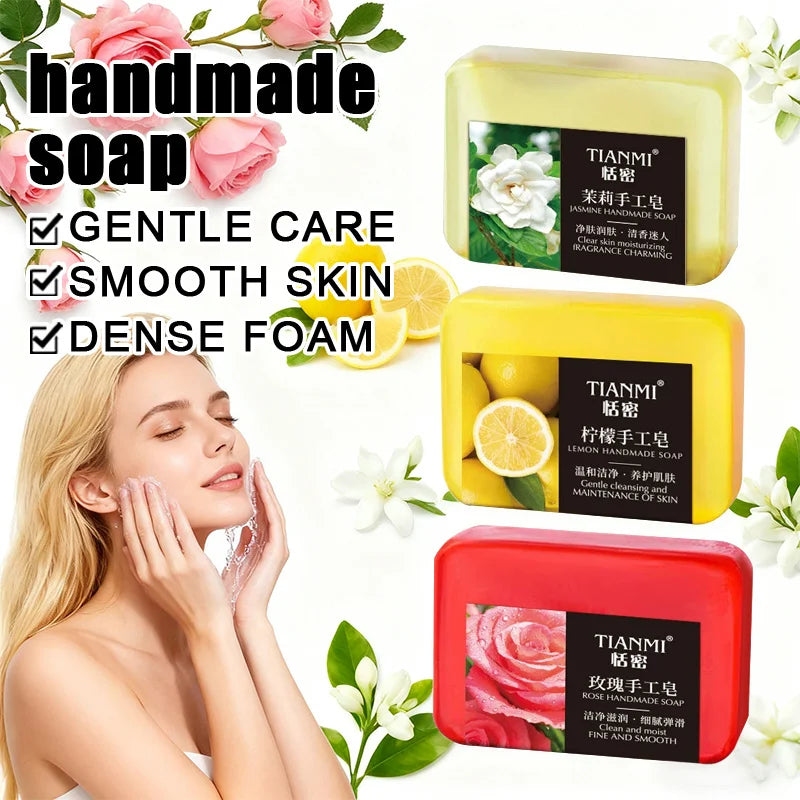 6PCS fruit floral handmade soap, jasmine, rose, lemon handmade soap, gentle cleaning, bathing the whole body, moisturizing
