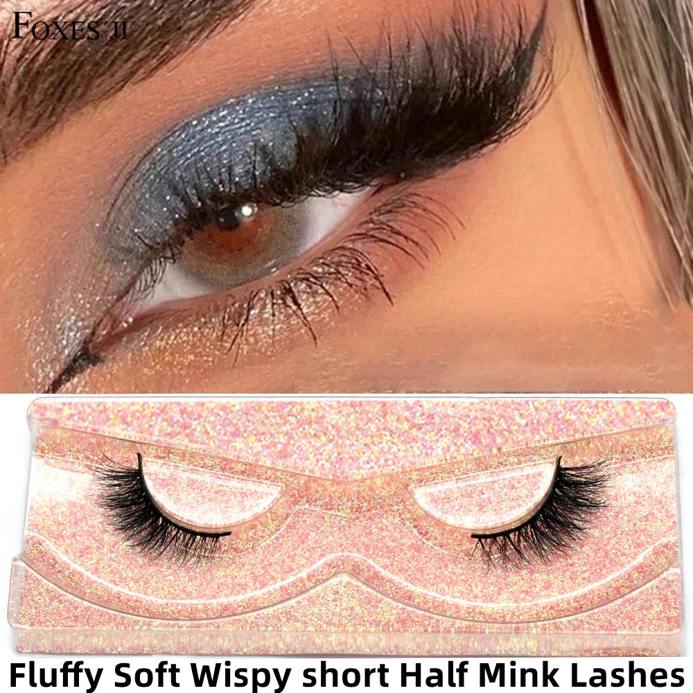 Half Eye Lashes Natural 3D Mink Short False Eyelashes Fluffy Wispy Cross Strip Fake Lashes Soft Half Eyelashes Extension Makeup