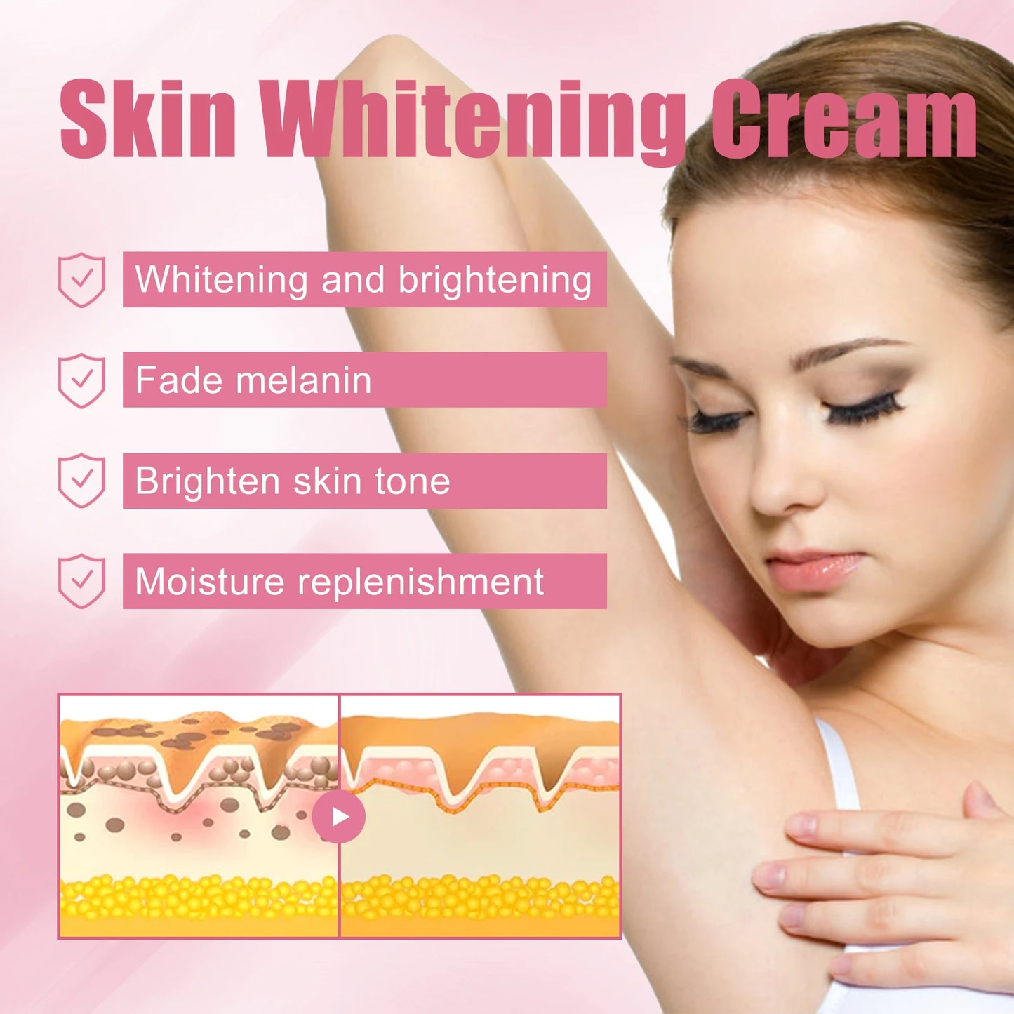 Body Whitening Cream Dark Spot Corrector for Underarms Knees Inner Thighs Brightening Moisturizing Intimate Area Lighten Lotion