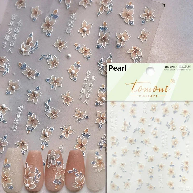 1piece 5Dcute tulip flower nail stickers high quality self-adhesive embossed nail art decals for girls summer decoration sticker