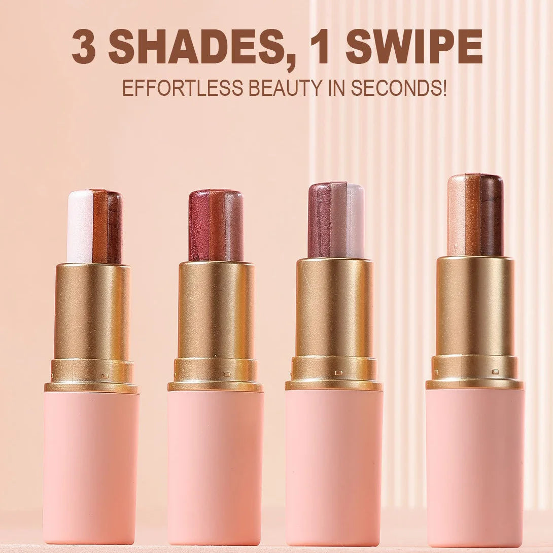 3-in-1 Eyeshadow Stick Lazy Tricolor Gradient Shimmer Eye Shadow Highgloss Quick Application Smudge Proof Waterproof Cosmetics