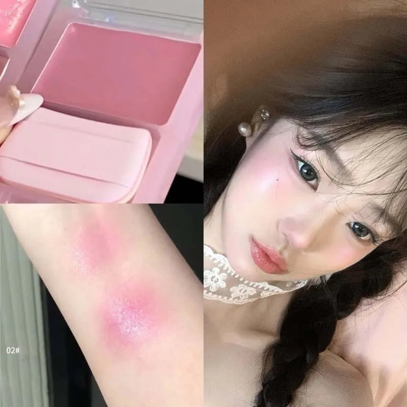 Orange Pink Blusher Plate with Puff Water Gloss Blush Cream Makeup Lasting Moisturizing Cheek Tint Rouge Portable Blush Cosmetic