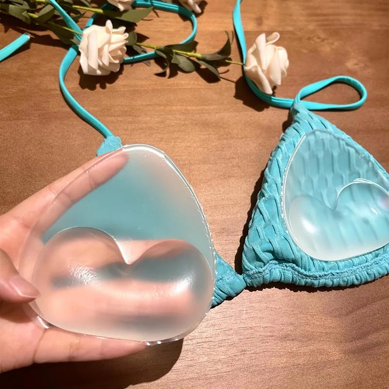 Invisible Bikini Self-Adhesive Thickened Waterproof Bra Pads Cute Triangle Silicone Breast Pads Lift Gather Silicone Bra Inserts