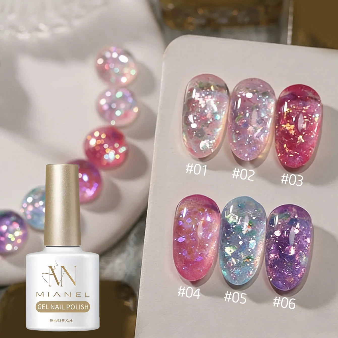 MIANEL 1-12PCS Star-chasing Moon-chasing Gel Nail Polish 2026 Popular Whitening Strobe Sequin Flashing Nail Polish White Nails