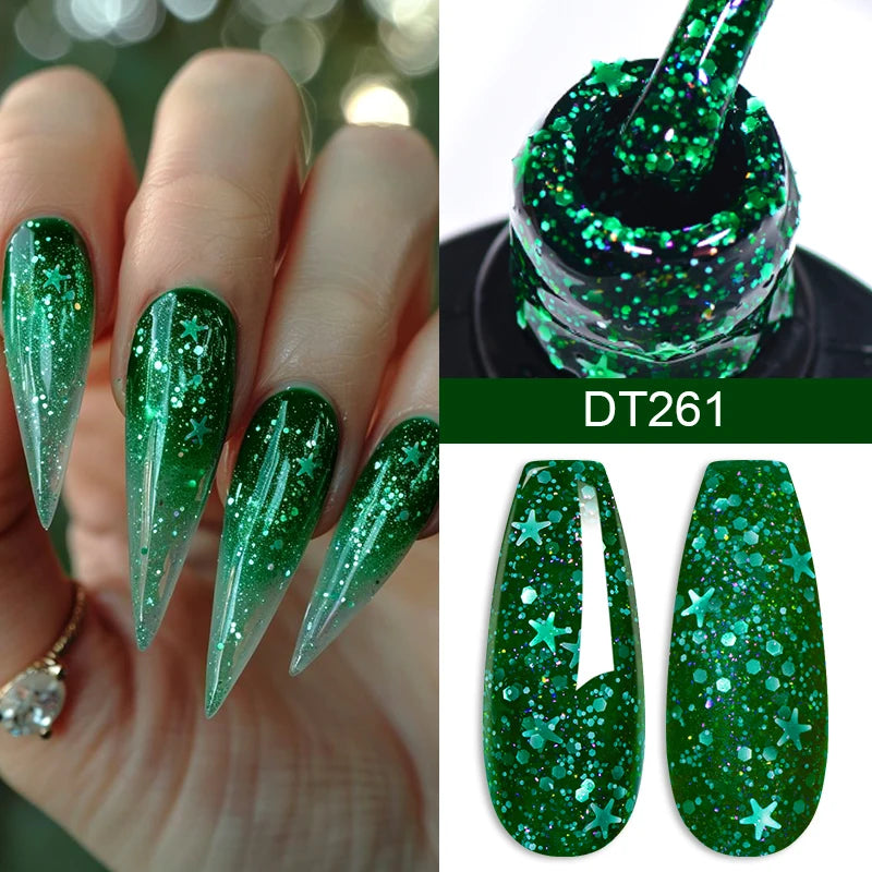 MEET ACROSS 7ml Glitter Gel Nail Polish Shiny Christmas Sequins Winter Color Semi Permanant Soak Off Nail Art Varnish Manicure