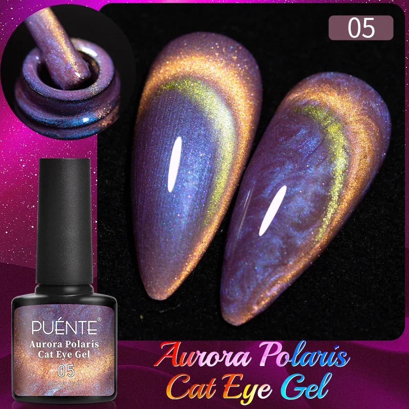 PUENTE 7.5ML Vibrant Blue Cat Eye Gel Nail Polish High Glossy Long-Lasting Soak Off UV Semi-Permanent Nail Art Varnish Manicure