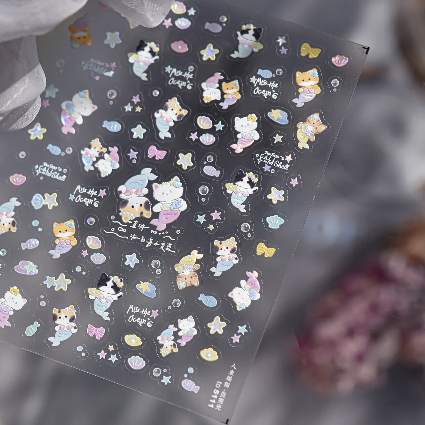 Magical Blow Bubbles Goldfish Bunny Rabbit Cat Kitten Shape Shiny Dreamy Bubbles 5D Nail Art Decorations Sticker Manicure Decal