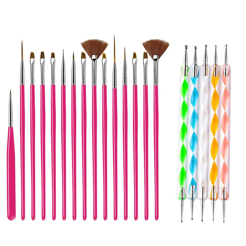 20/15pc Nails Art Brushes Set Manicure Liquid Powder Carving UV Nail Gel Polish Painting Pen Nail Acrylic Extension Builder Tool