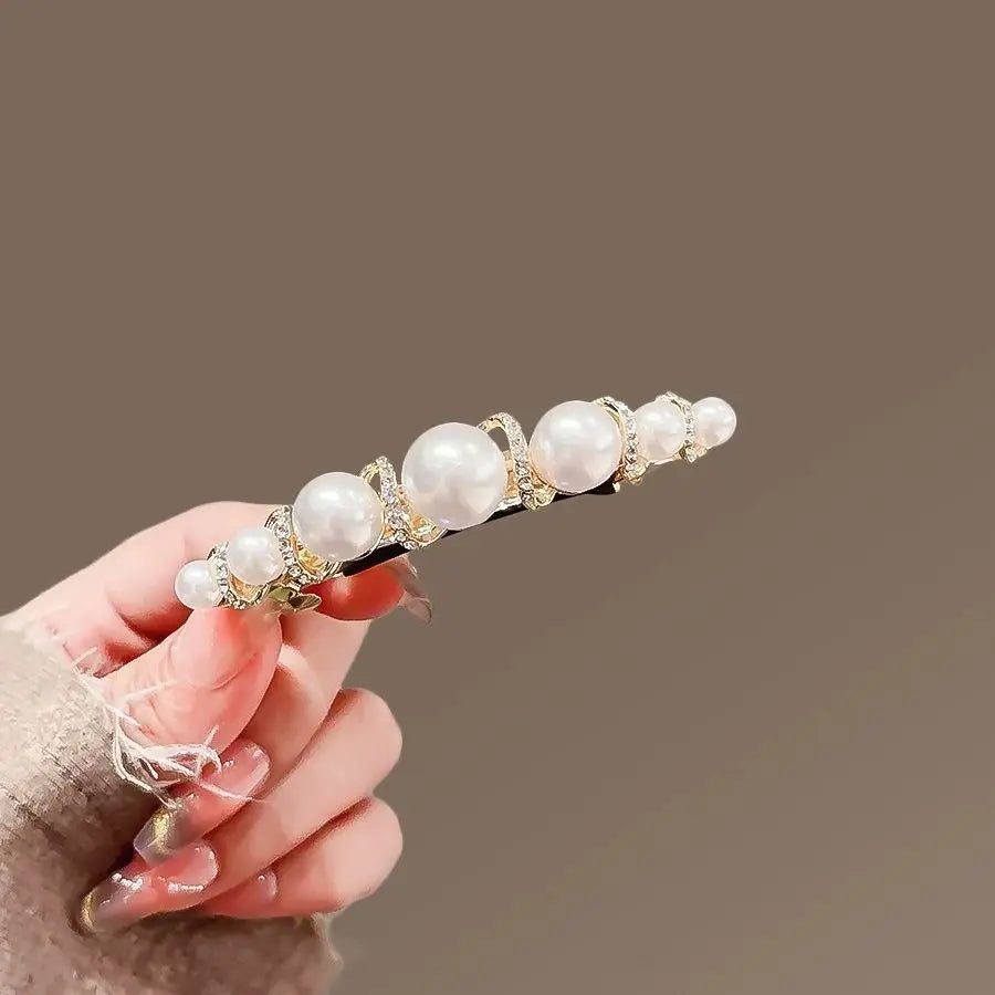 Exquisite Side Pearl Hairpin Hair Clip for Women, New Niche High-End Horizontal Clip for the Back of the Head, Half-Tied Spring