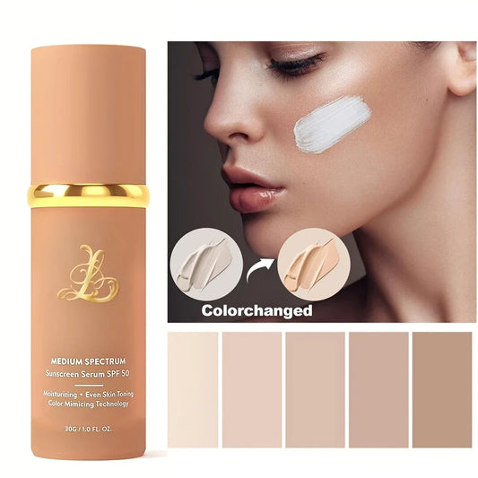 Four-in-one color-changing liquid foundation,with SPF50+ longwearing and no makeup removal, no powder sticking, moisturizing
