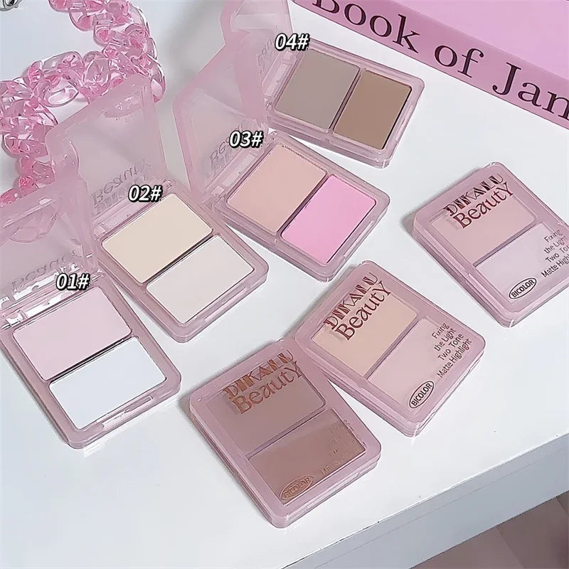 Two-tone Highlight Contour Palette Matte White Highlighter Grey Brown Nose Shadow Face Contouring Bronzer Brighten Powder Makeup