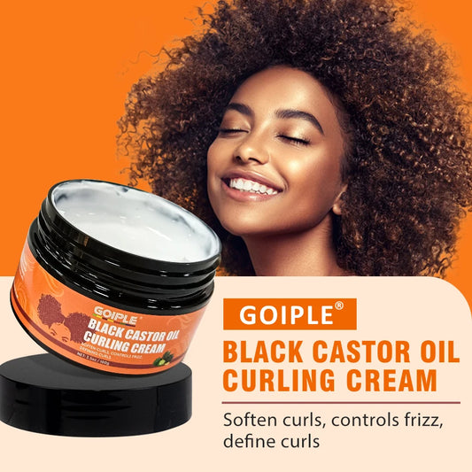 GOIPLE Balck Castor Oil Curling Cream Conditioner Moisturizing Soften Defining Curls Control Frizz Styling Curly Enhancer