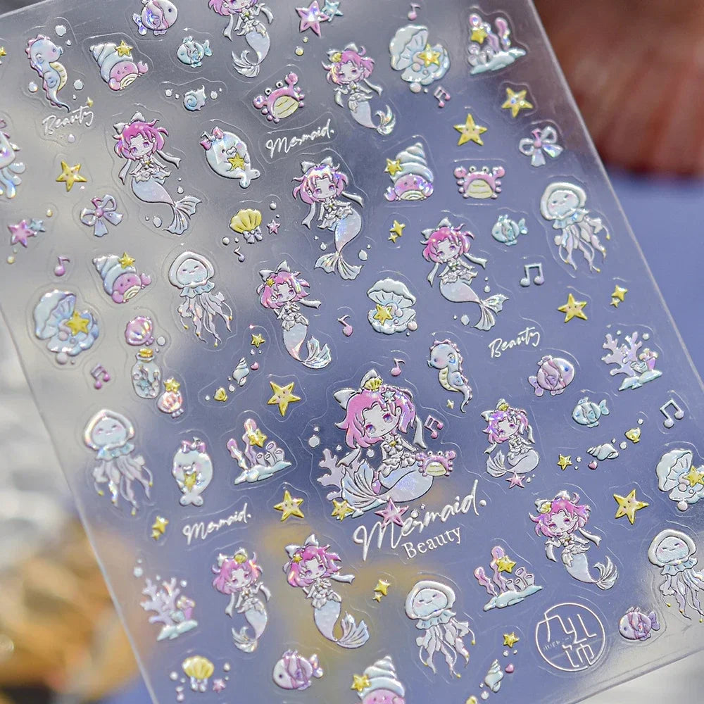 Magical Blow Bubbles Goldfish Bunny Rabbit Cat Kitten Shape Shiny Dreamy Bubbles 5D Nail Art Decorations Sticker Manicure Decal