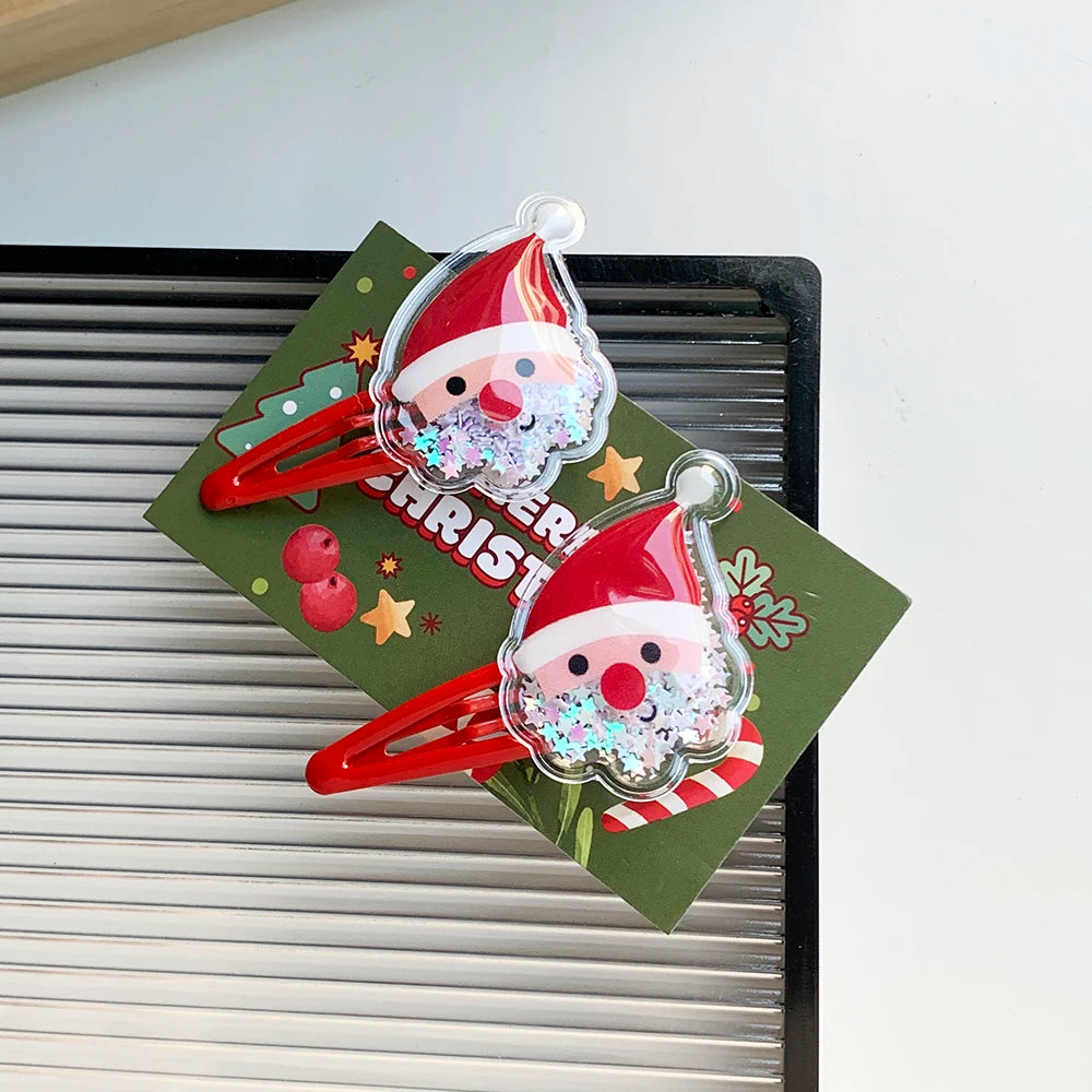 2pcs Christmas hairpin Quicksand hairpin to hairpin Christmas Tree hairpin Santa Deer hairpin hair accessories