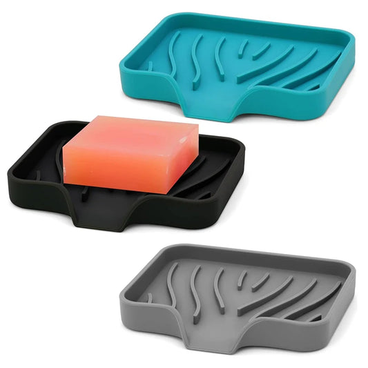 Silicone Soap Dish with Drain, Kitchen Soap Tray Shower Self Draining Soap Dish Soft Bathroom Soap Holder for Kitchen Bathroom