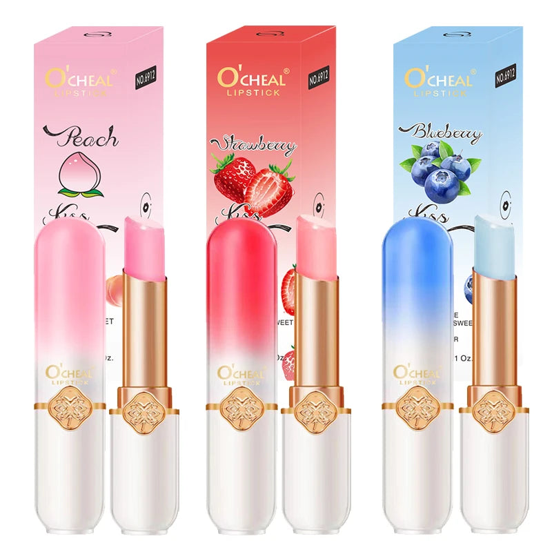 O'CHEAL Color Fruit Lipstick Peach Temperature Changing Lip balm Moisturizing Waterproof Long Lasting Moisturizes Lip Balm