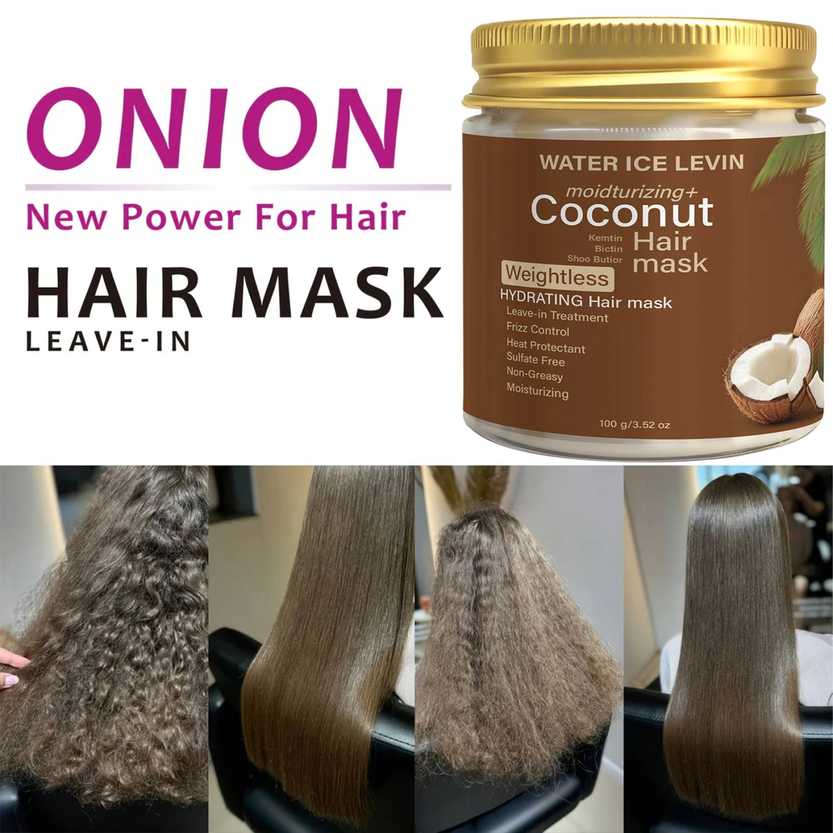 Coconut Hair Mask, Hydrating Leave-in Treatment for Smooth, Supple & Frizz Control Hair Care