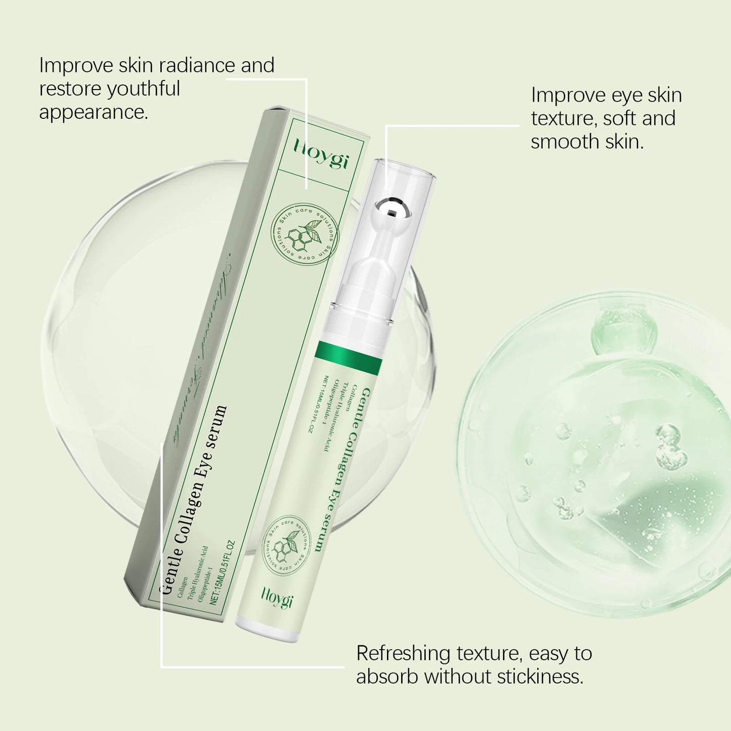 HOYGI Collagen Eye Serum Anti Puffiness Eye Bags Anti Dark Circles Moisturizing Tightening Reduce Fine Lines Skin Care Roller