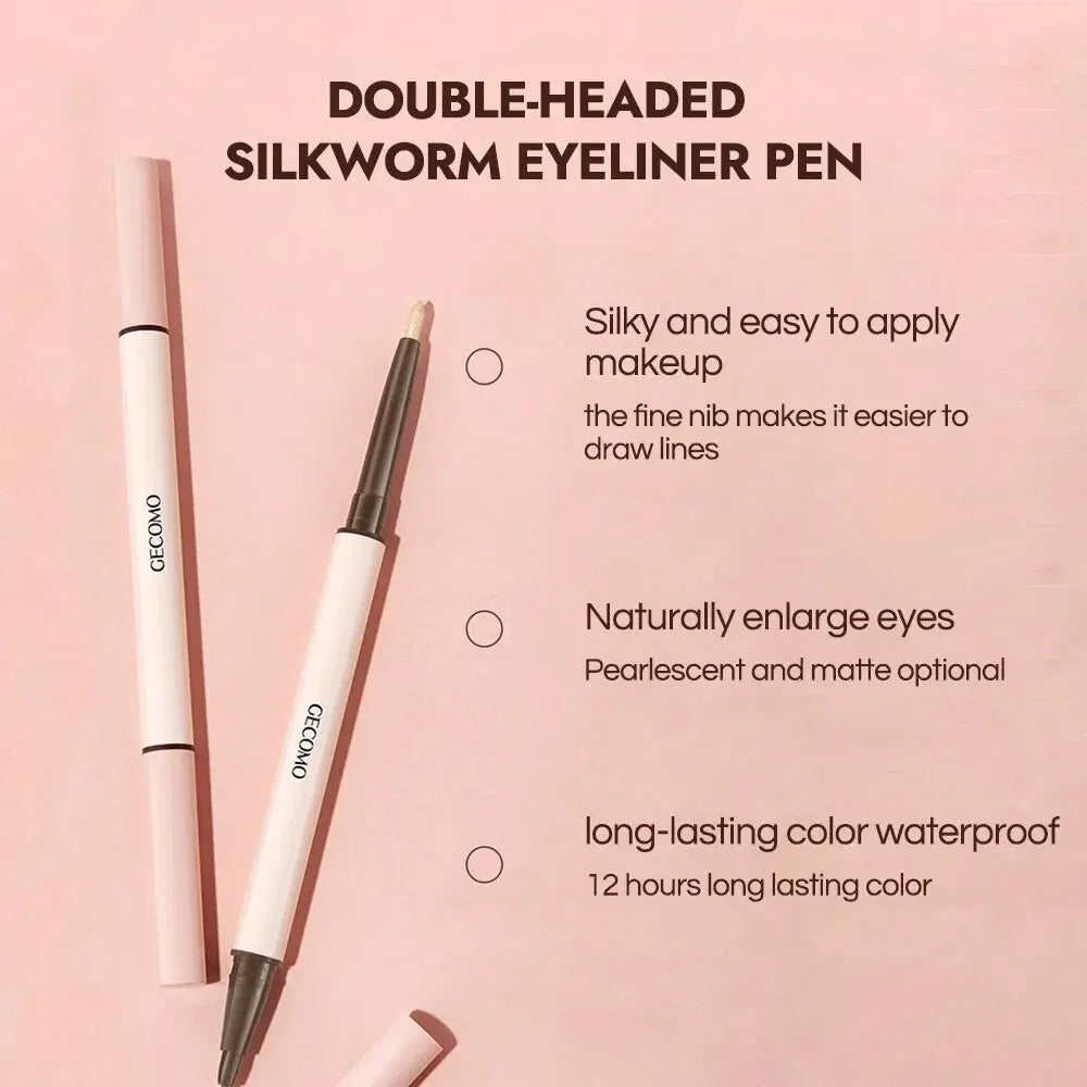 GECOMO Double-ended Lying Silkworm Pencil with 0.01mm Eyeliner Shimmer Eyeshadow Makeup