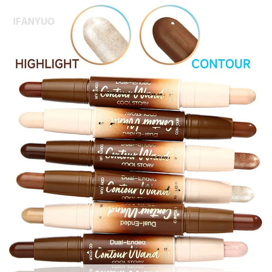 Contour Stick Double-Ended Highlight and Shadow Cream Waterproof Full Coverage Concealer Natural Finish Makeup for All Skin Tone