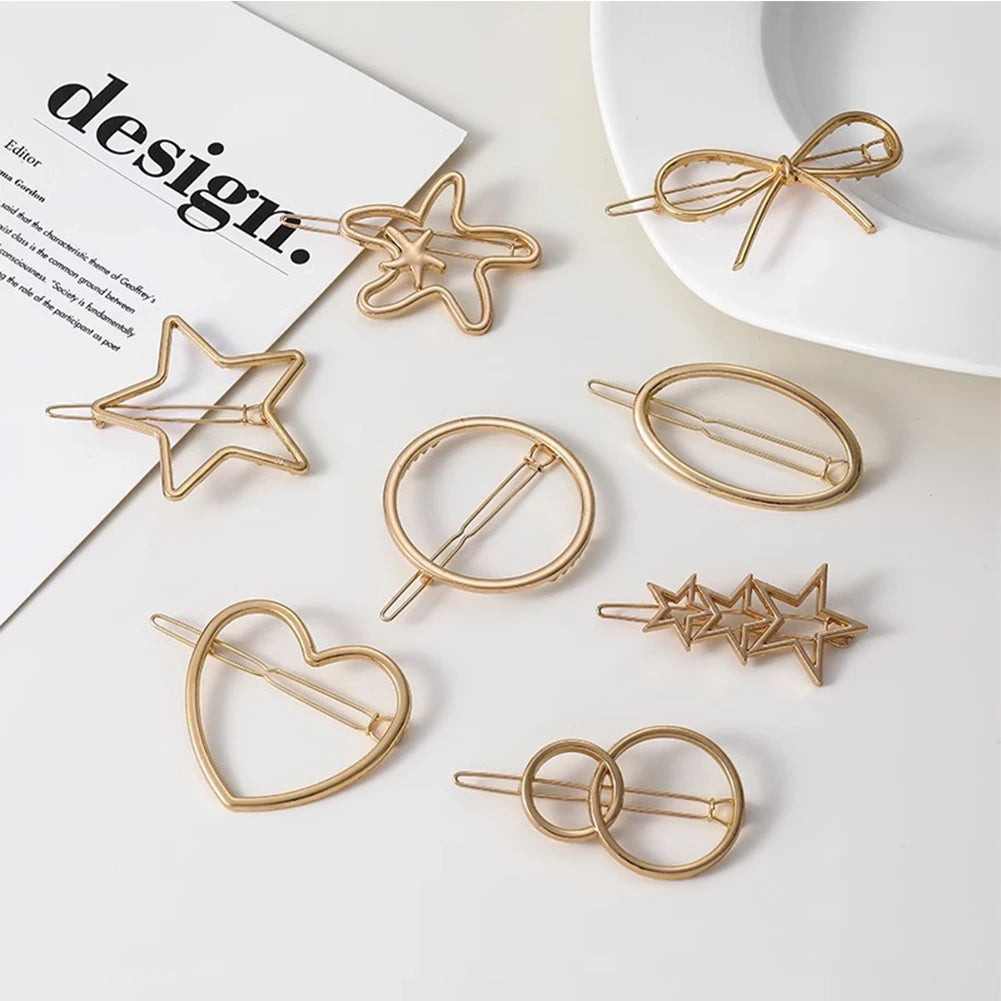 Triangle Moon Hairpin Fashion Women Metal Frog Clip Word Clip Elegant Star Round Barrette Alloy for Ladies Hair Accessories