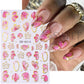 2/3pcs Golden Pink Hibiscus Flower Nail Stickers 3D Bronzing Border Petals Sakura Line Sliders Nail Decals DIY Manicure Decor