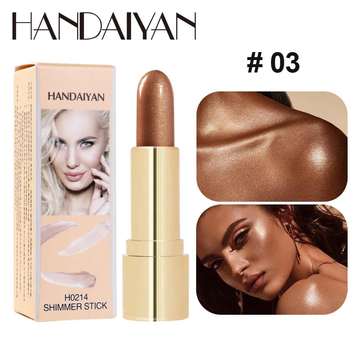 3 Color Highlighter Stick Portable Face Contour Natural Shimmer Glow Long-Lasting Cream Highlighter for Cheekbones Nose