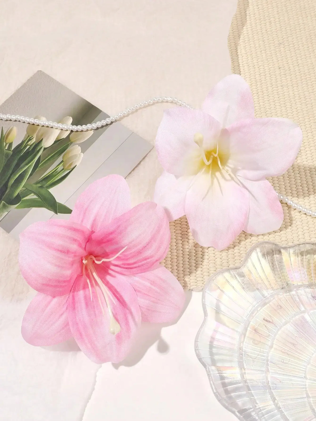 2pcs Boho Style Oversized Faux Flower Hair Clip Set, Elegant Beach Side-Bang Decor Headpieces Claw Clips Hair Claws Hair Barrettes, School Stuff, Pink Hair Clips, Vacation Outfits Woman, Girly, Hair Accessories, Valentines Ac
