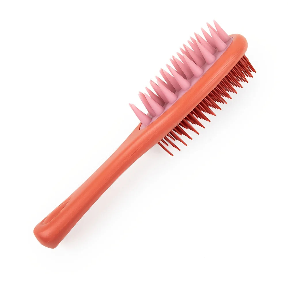 Long Handle Double-Sided Scalp Massager Hair Brush - Dual-Sided Silicone Bristles & Scalp Massager, Wet/Dry Use for Normal Hair