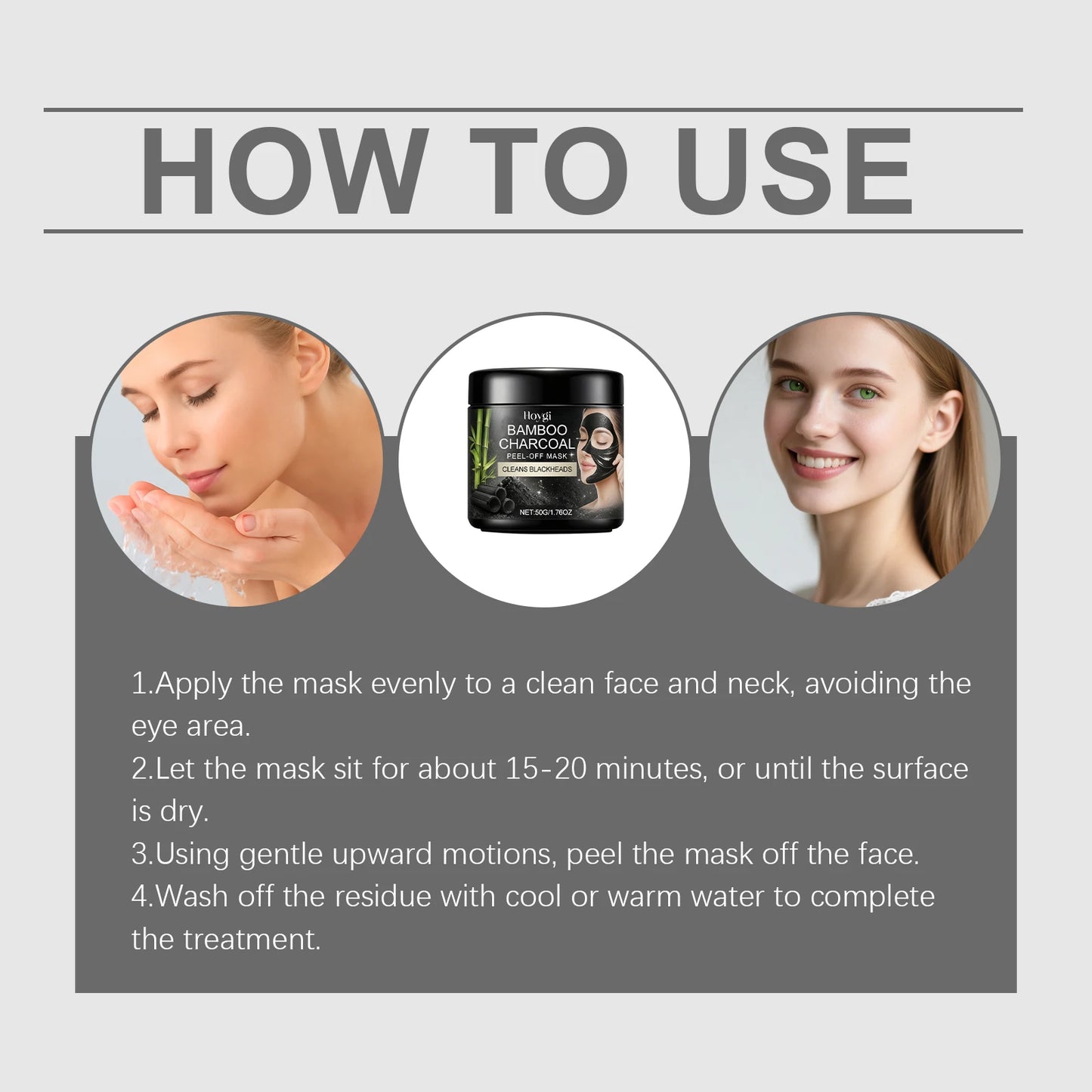 Bamboo Charcoal Peel-Off Mask - Hydrating and Moisturizing, Gentle Cleansing for Facial Skin, Daily Soft and Refreshing Care