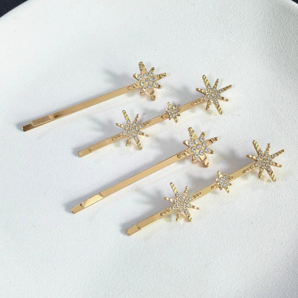 Wedding Bride Hair Clip Pins Set Metal Crystal Starburst Hairpins Luxury Bridal Hair Barrettes Fashion Hair Accessories