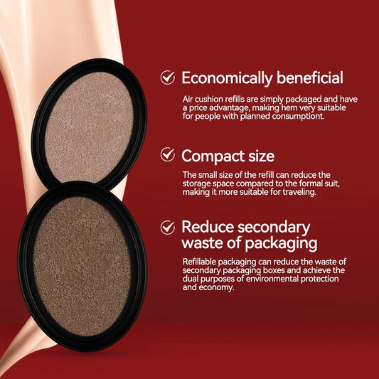 Cushion Refill Foundation Waterproof Semi-Matte Red Finish 72-Hour Wear Long-Lasting Buildable Coverage Sun Protection Makeup