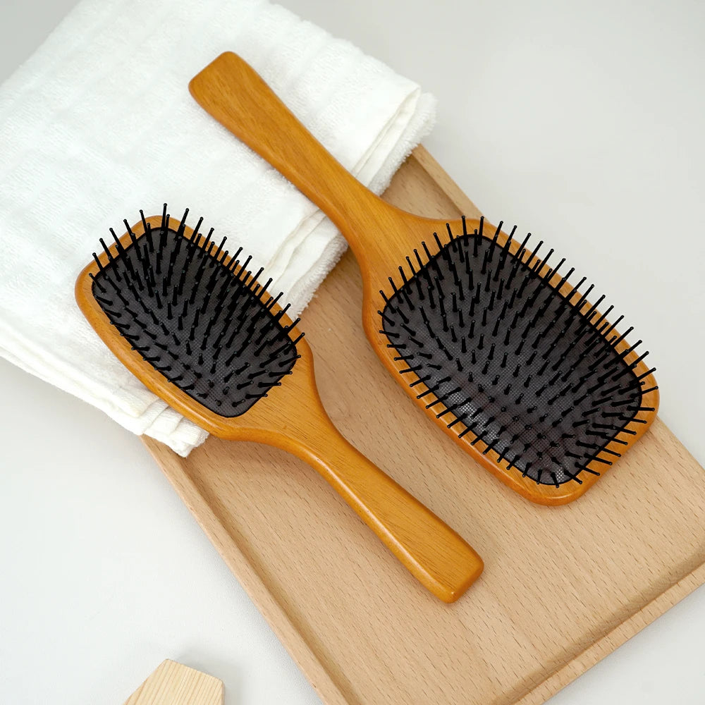 Wooden Paddle Hair Brush Set Scalp Massage Anti －static Detangling for All Hair Types Daily Styling & Grooming