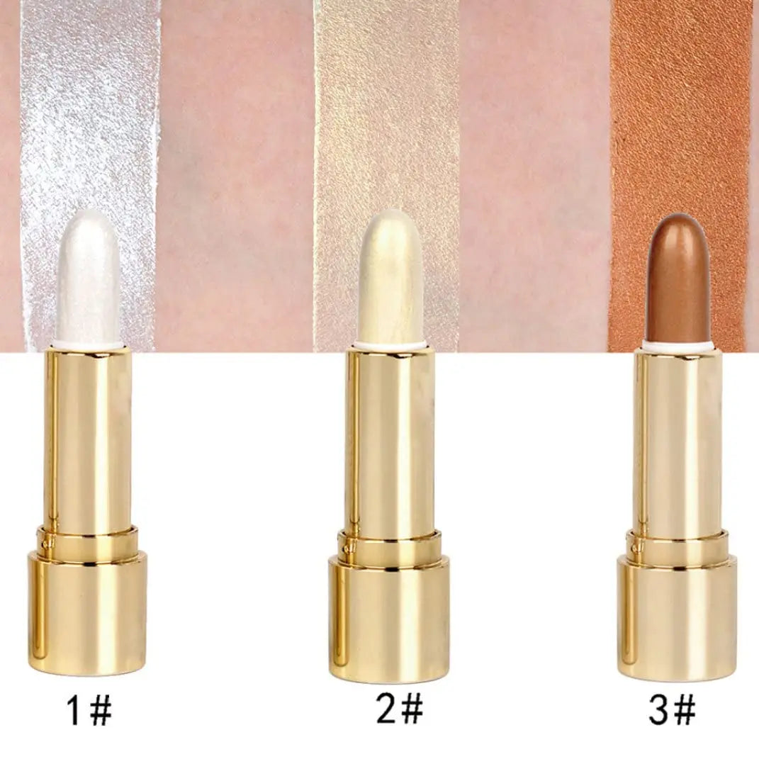 3 Color Highlighter Stick Portable Face Contour Natural Shimmer Glow Long-Lasting Cream Highlighter for Cheekbones Nose