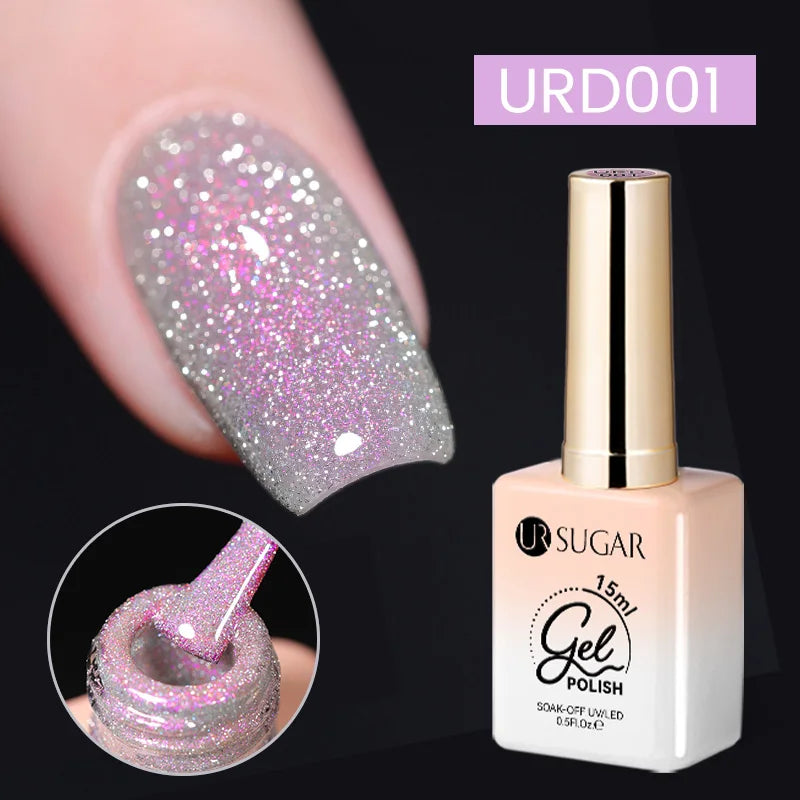 UR SUGAR 15ml Sliver Reflective Nail Gel Polish Shining Glitter Semi Permanent Soak Off UV Gel Sparkle Effect Nail Art Manicure