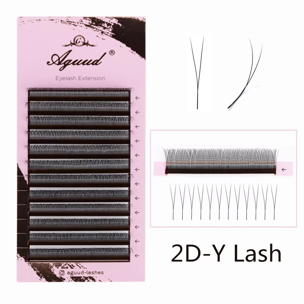AGUUD Single Tip 2D Y Eyelash Extension Ultra-thin Y Lash Extension Lightweigh Premium Mesh Net Cross Lash 2D Volume Fans Lashes
