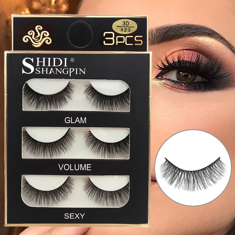 Faux Cils 3 Pairs False Eyelashes Natural Long 3D Mink Lashes Soft Fluffy Wispy Handmade Fake Lashes Eye Makeup Tools Maquiagem